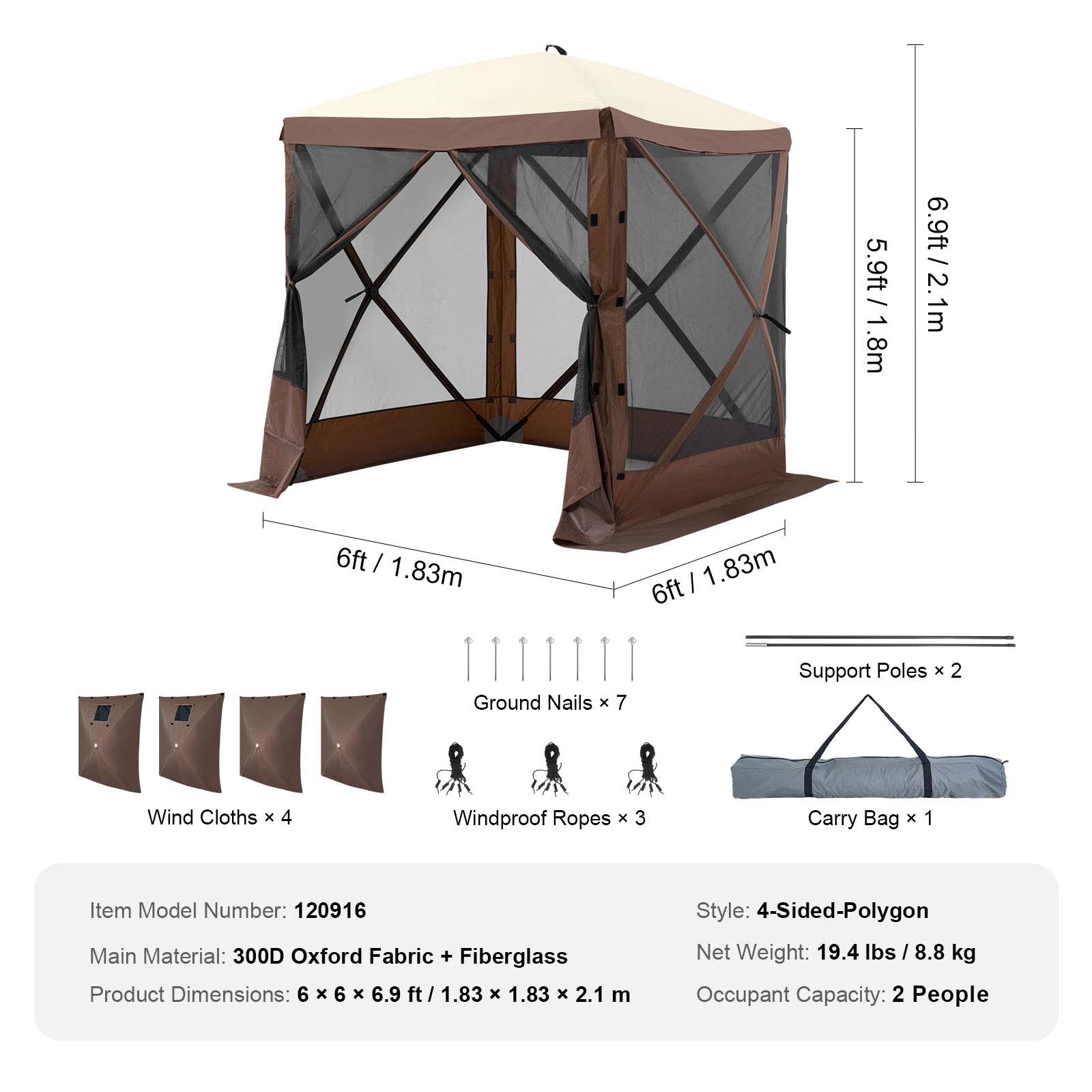 Pop Up Gazebo Tent With Mosquito Netting And Removable Privacy Cloths_voghion.com
